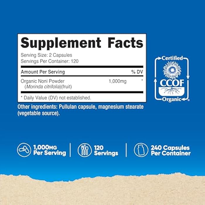 Nutricost Noni Capsules 500mg 240 Capsules - CCOF Certified Made with Organic Noni, Non-GMO, Gluten Free - Image 2