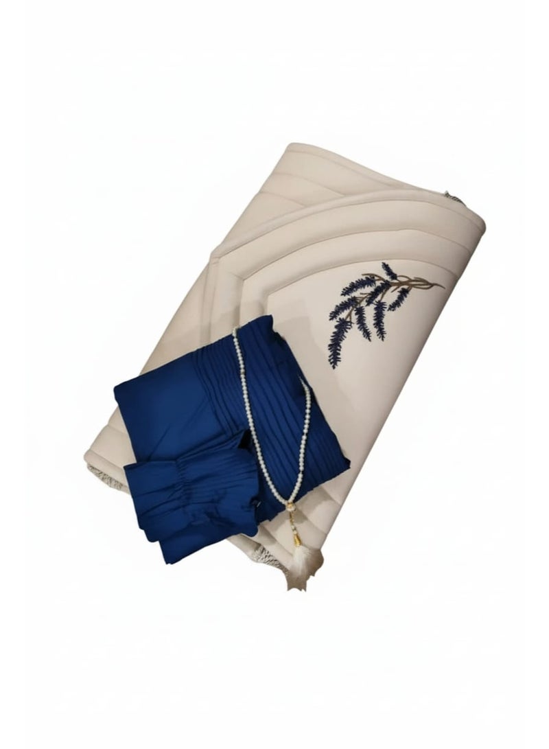 Ramadan Gift Set for Women: Prayer Mat, Prayer Garment, and Prayer Beads – Navy Blue