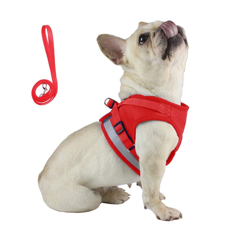 Qpets® حزام صدر للكلاب مع طوق بطول 1.2م قابل للتعديل للكلاب الصغيرة حزام صدر مصنوع من قماش شبكي قابل للتنفس مع شريط عاكس للسلامة لحزام الكلاب (XL، أحمر) - Image 1