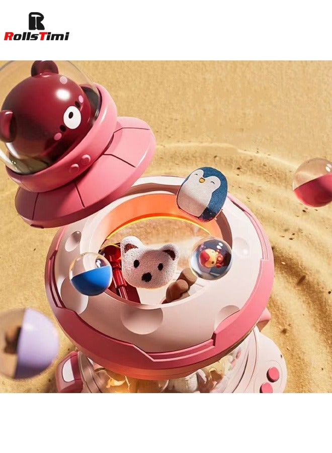 RollsTimi  Children Mini Claw Machine Toys Cartoon Rocket Automatic Coin Operated Play Game Arcade Crane Doll Machines,Pink - Image 2
