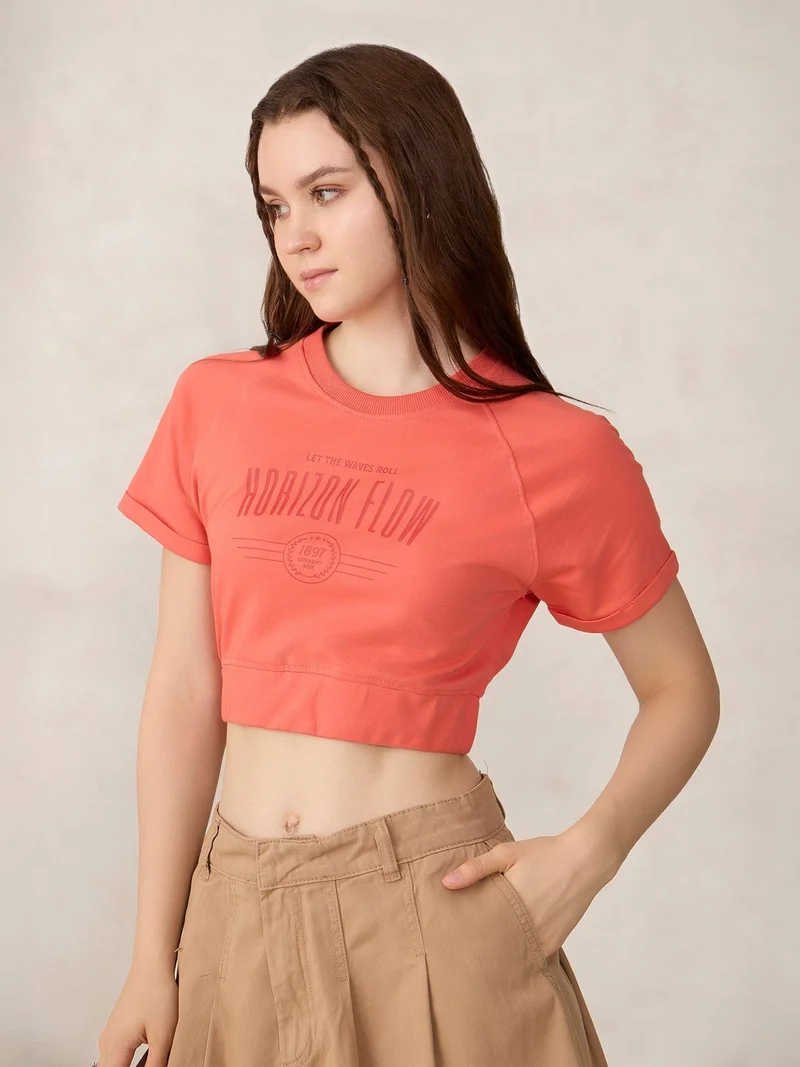 Outzidr Coral Coral Cropped Raglan Sleeve Sweatshirt for Women | Best Price UAE