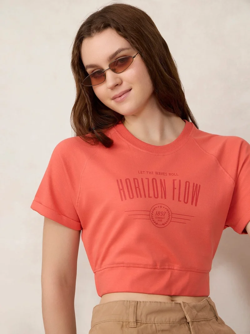 Outzidr Coral Coral Cropped Raglan Sleeve Sweatshirt for Women | Best Price UAE