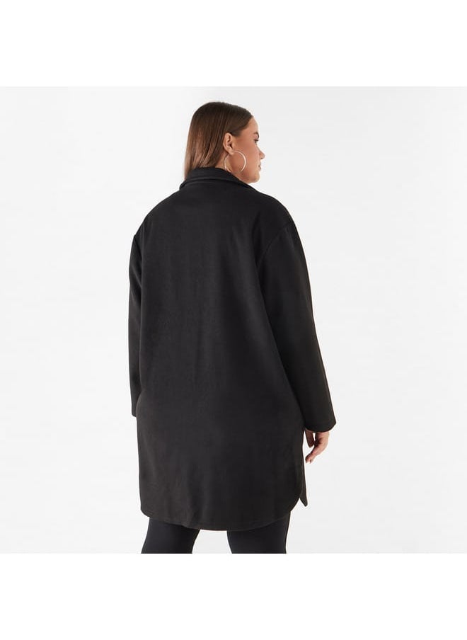 Ulla Popken Plus Size Ulla Popken Solid Overcoat with Button Closure  - Image 3
