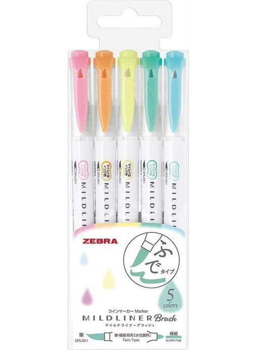 ZEBRA Mildliner Brush Pen Set of 5 Wft8-5c 