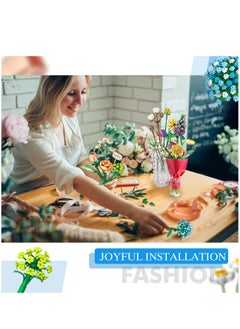 Y&D Flower Bouquet Building Toy Sets - Build A Garden Toy Mini Bricks Artificial Flowers Kits Botanical Collection Blocks Toys Gift for Girls Women Adult Friends Kids  - Image 3