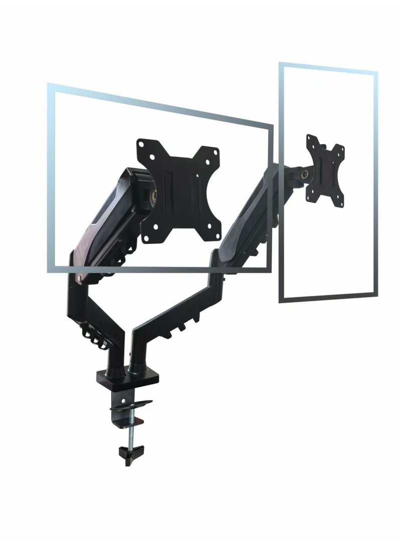 Rock Pow Dual Arm Stand Double Monitor Dest Mount Full Motion Monitor Arm ( Each Holds up to 9Kg) with Gas Spring for 17 to 32 Inch LCD LED Computer Monitor - Image 1