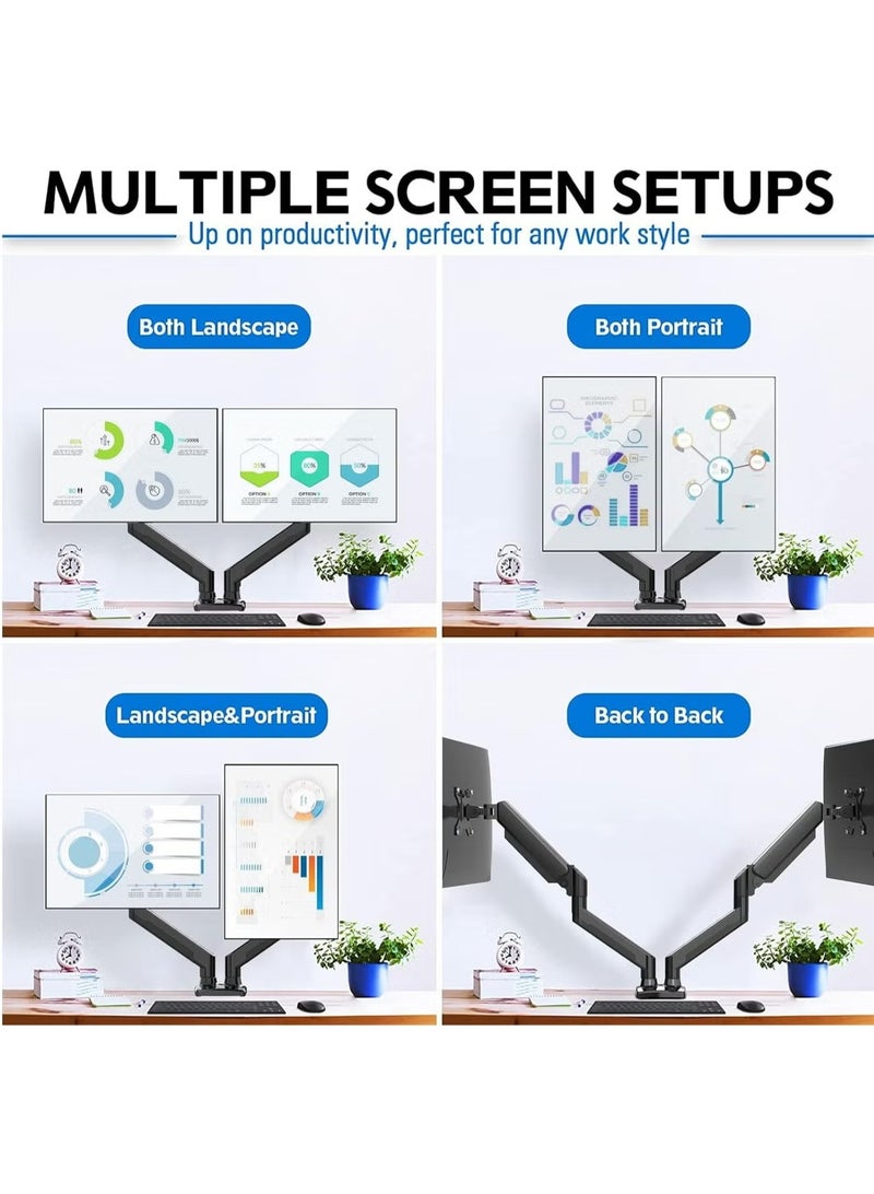 Rock Pow Dual Arm Stand Double Monitor Dest Mount Full Motion Monitor Arm ( Each Holds up to 9Kg) with Gas Spring for 17 to 32 Inch LCD LED Computer Monitor - Image 5