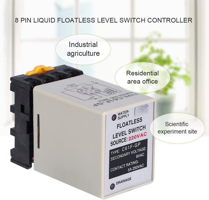 Hilitand مستشعر مستوى الماء السائل، مفتاح مستوى بدون عائم، C61F-GP AC220V 50HZ/60HZ جهاز تحكم مستوى السائل مع قاعدة لصناعة المياه - Image 1