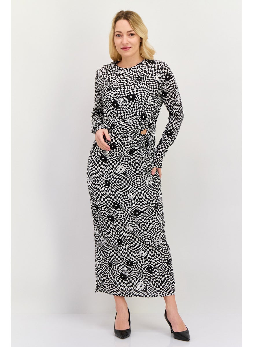 Women Abstract Print Midi Dress, Black - pzsku/ZA48F002E815A0DA9D66AZ/45/_/1737642223/66f288c8-2204-4761-b447-53a17d1f4767