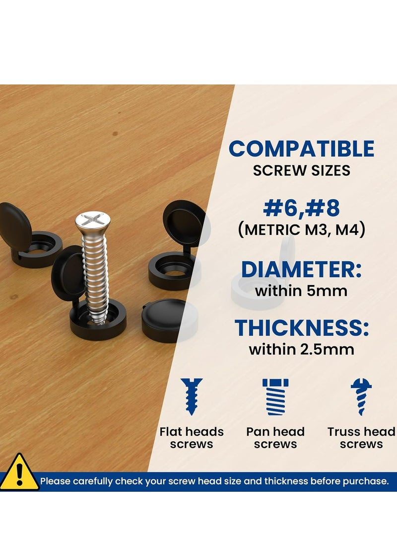 Oasisgalore 100-Pack Black Plastic Hinged Screw Caps Screw Covers for M3/M4 Heads - Image 3