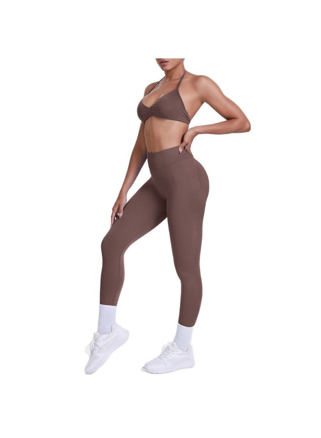 Seamless Solid Color Beautiful Back Halter Bra And Long Pants Yoga Suit Tight Running Fitness Sports Two-piece Set - Image 5