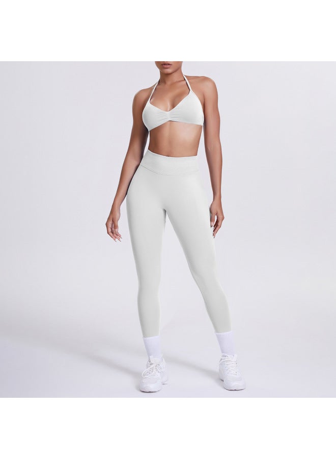 Seamless Solid Color Beautiful Back Halter Bra And Long Pants Yoga Suit Tight Running Fitness Sports Two-piece Set - Image 1