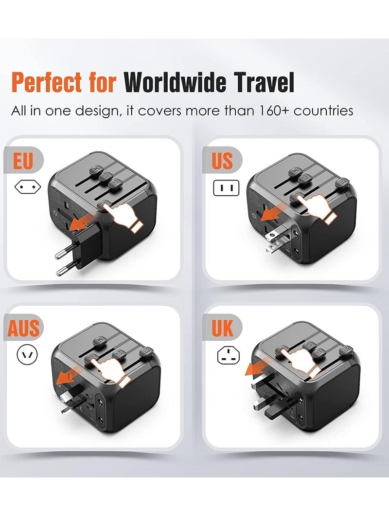 Universal Travel Adapter with 3 USB And 1 Type-C, 4 Plug Types for US UK EU AU Asia, Converter Wall Charger AC Plug Adaptor with Safety Door Fuse and Storage Bag - Image 2