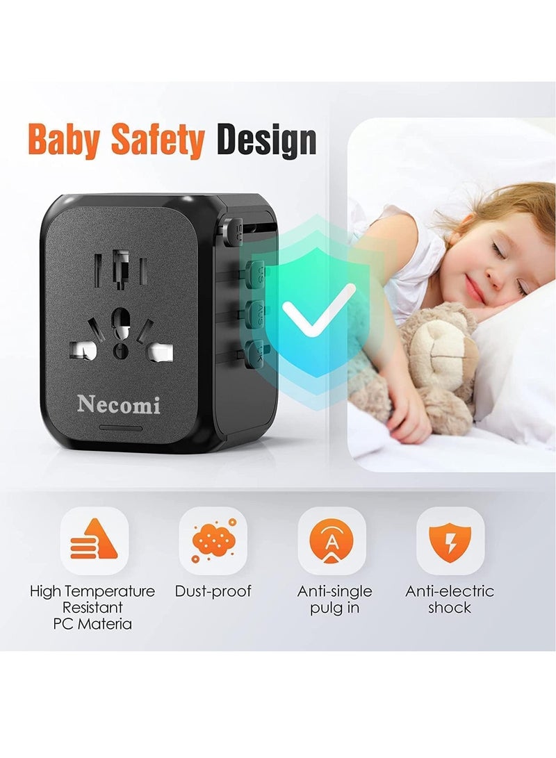 Universal Travel Adapter with 3 USB And 1 Type-C, 4 Plug Types for US UK EU AU Asia, Converter Wall Charger AC Plug Adaptor with Safety Door Fuse and Storage Bag - Image 5