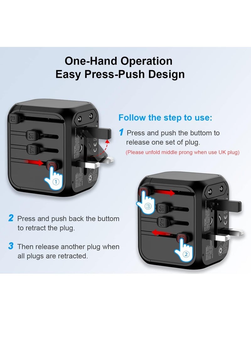 Universal Travel Adapter with 3 USB And 1 Type-C, 4 Plug Types for US UK EU AU Asia, Converter Wall Charger AC Plug Adaptor with Safety Door Fuse and Storage Bag - Image 3