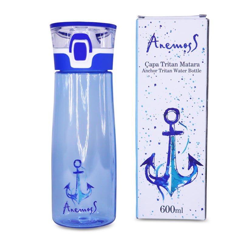 Anemoss Water Bottle 600ml 20oz, Anchor Pattern Tritan BPA Free, Healthy and Exclusive Design, Multi-functional and Durable Beverage Bottle, Ideal for Sports and Travel, Leakproof, Blue Color - Image 2