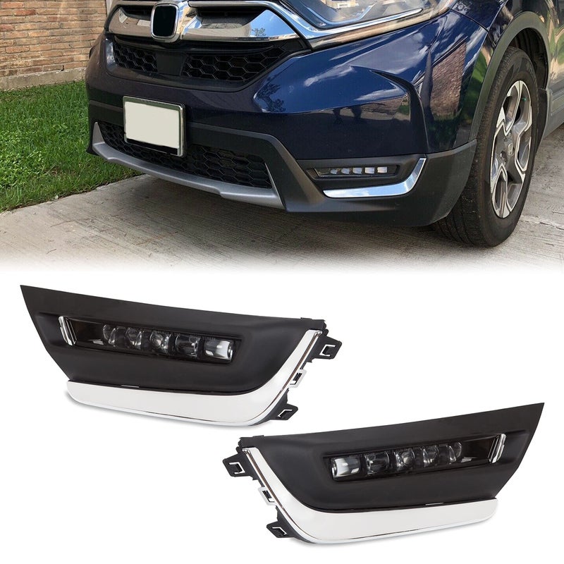 HECASA Fog Light wChrome Bezel LED DRL Compatible with 20172019 Honda CRV CRV Daytime Running Lamps Bumper Driving Fog Lamp Pair