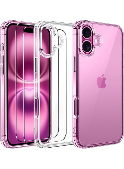 جراب شفاف لهاتف iPhone 16 Plus مع قطعتين من الزجاج المقوى لهاتف iPhone 16 Plus، حماية كاملة للكاميرا، غطاء هاتف نحيف مقاوم للصدمات لهاتف iPhone 16 Plus مقاس 6.7 بوصة