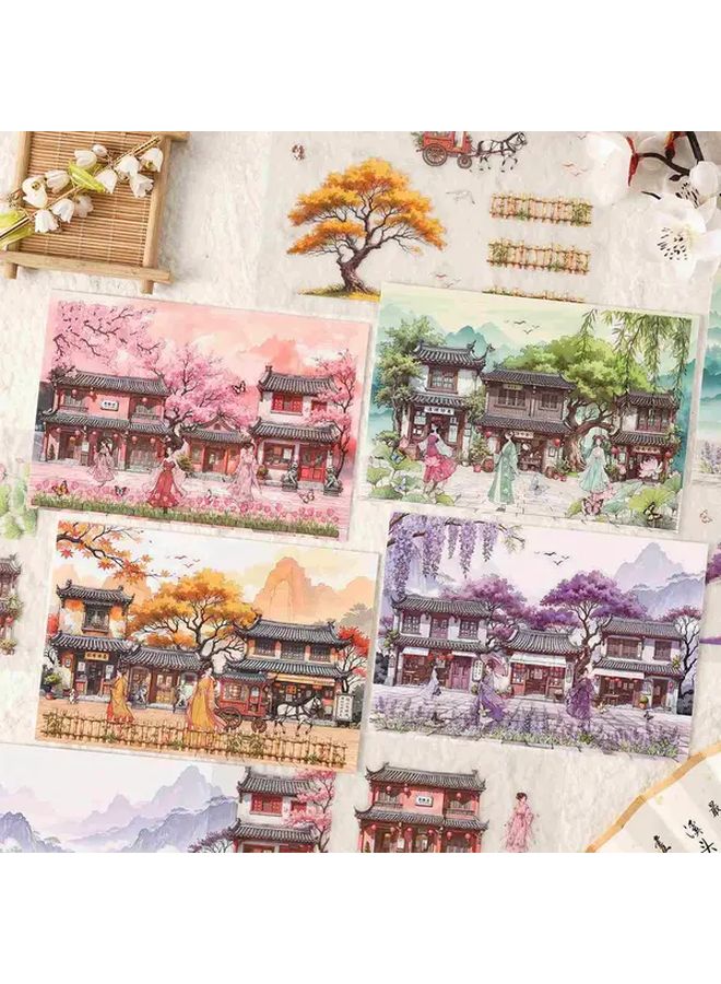 Chinese Architecture Stickers Purple Pagoda Floral Pastel For Scrapbooking Gifts - Image 4
