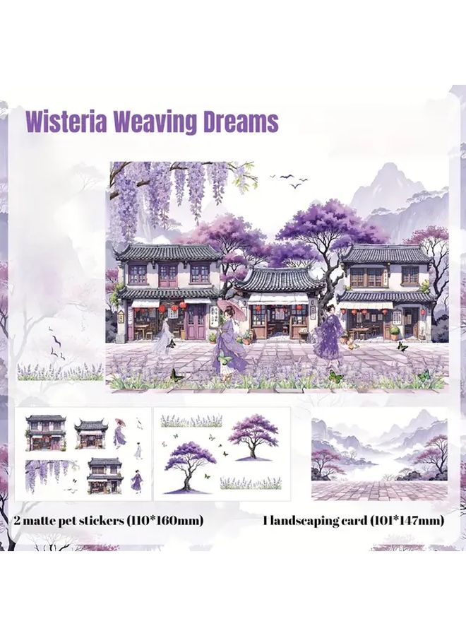 Chinese Architecture Stickers Purple Pagoda Floral Pastel For Scrapbooking Gifts - Image 1