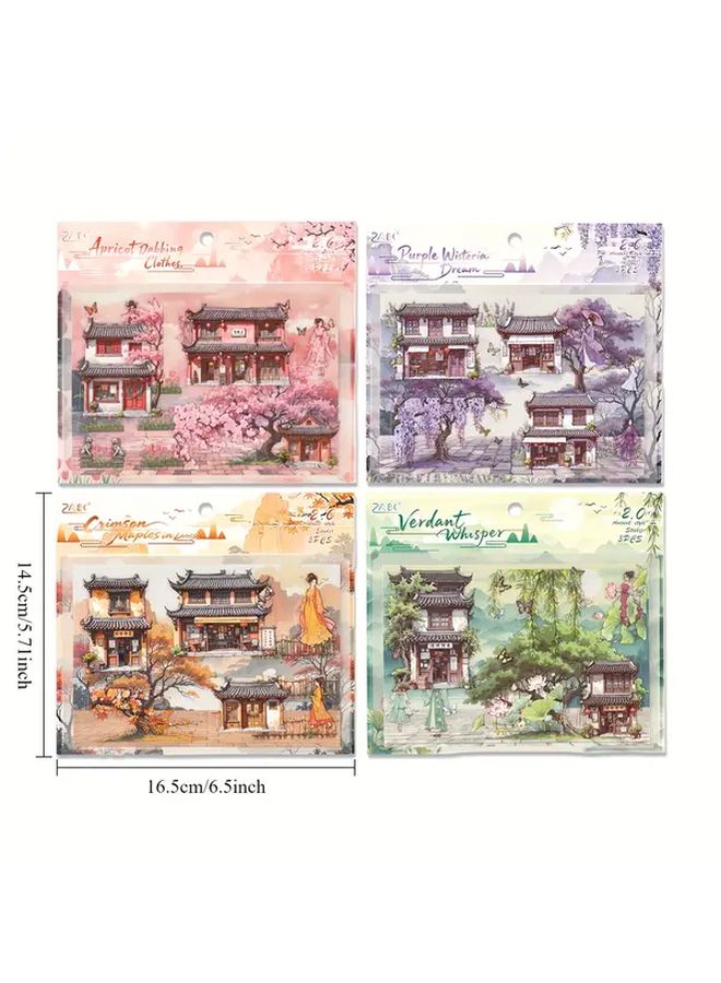 Chinese Architecture Stickers Purple Pagoda Floral Pastel For Scrapbooking Gifts - Image 3