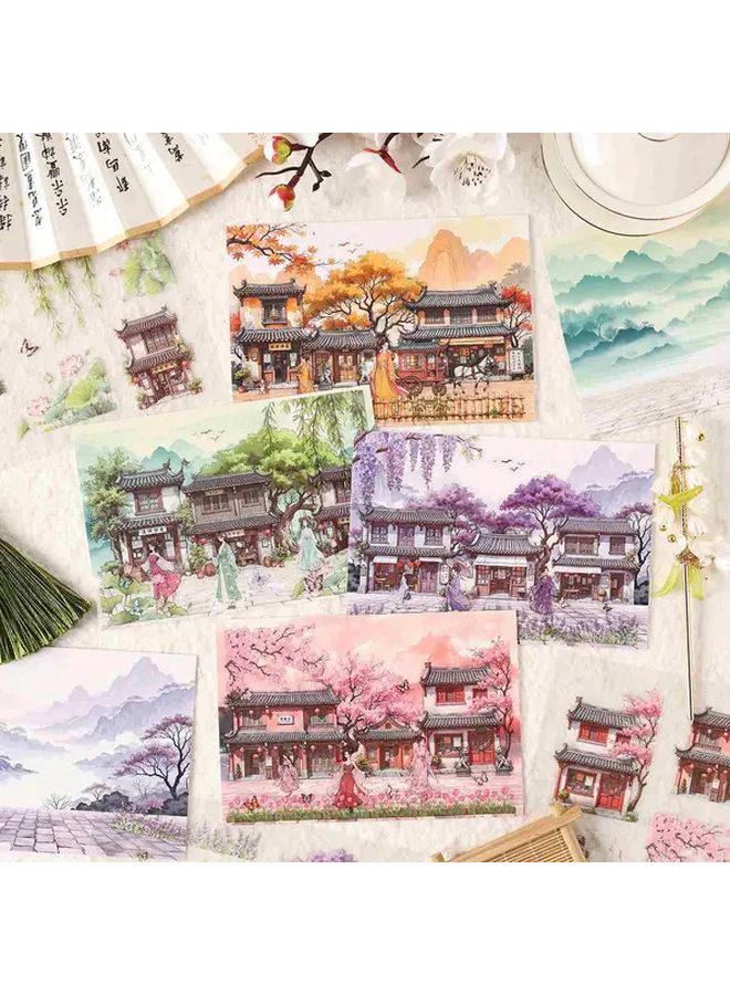 Chinese Architecture Stickers Purple Pagoda Floral Pastel For Scrapbooking Gifts - Image 2