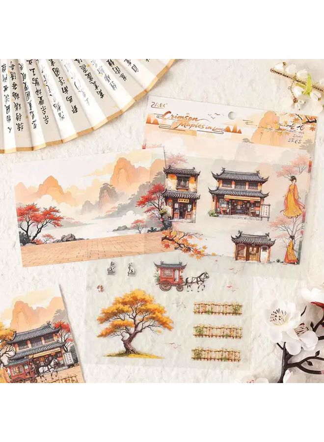 Chinese Architecture Stickers Purple Pagoda Floral Pastel For Scrapbooking Gifts - Image 5