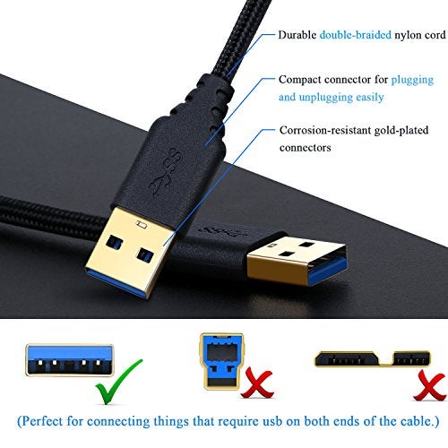 Besgoods USB 3.0 Cable Male to Male, 2-Pack Braided 6ft USB to USB Cable Type A Male Double End USB Cord Compatible Hard Drive Enclosures, DVD Player, Laptop Cooler - Black … - Image 2