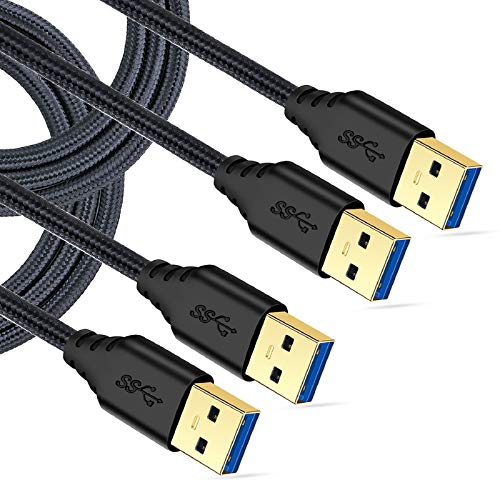 Besgoods USB 3.0 Cable Male to Male, 2-Pack Braided 6ft USB to USB Cable Type A Male Double End USB Cord Compatible Hard Drive Enclosures, DVD Player, Laptop Cooler - Black … - Image 1