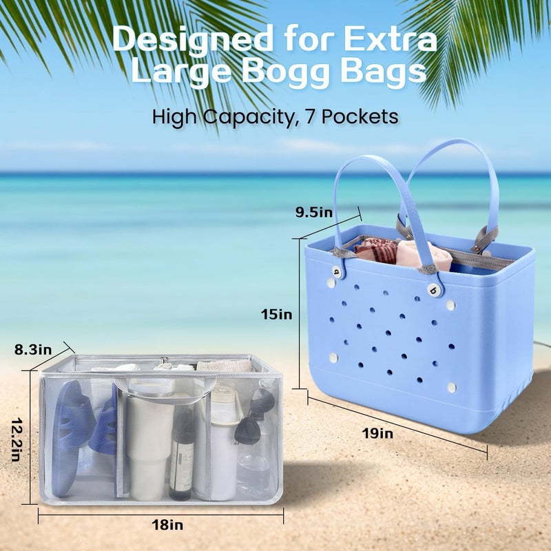 XYFuuee Beach Bag Organizer Inserts for X Large Bogg Bag Accessories, Original XL Lightweight Mesh Insert Divider Pouch, Organizing Rubber Tote Bags, Save Storage Space (Gray) - Image 2