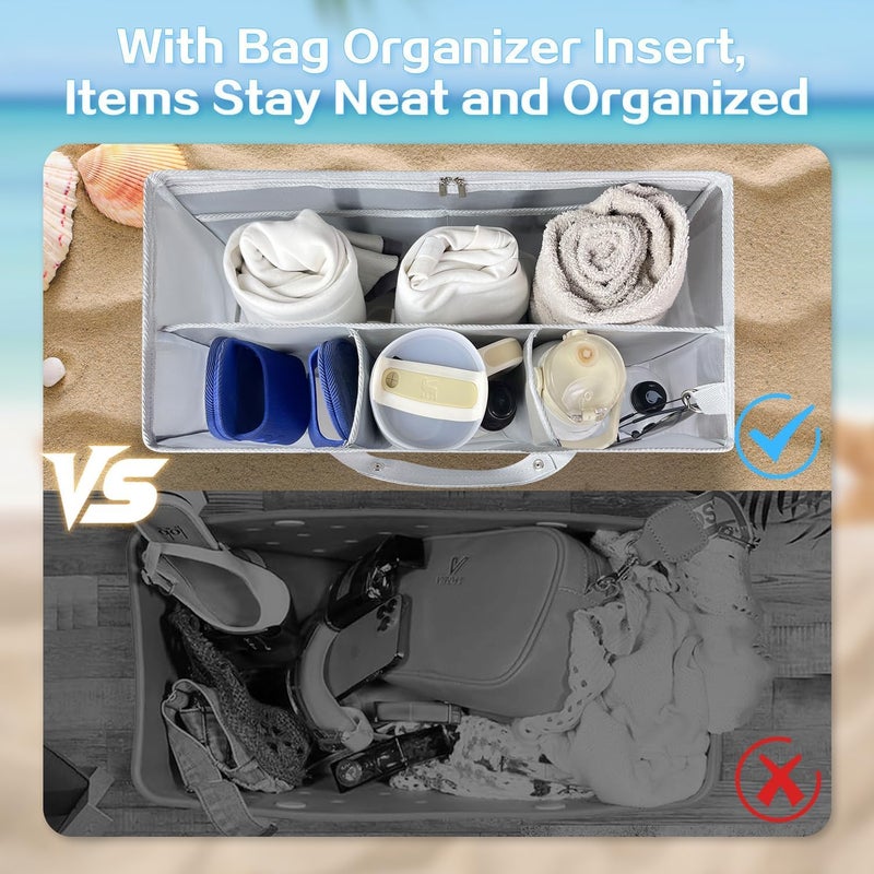 XYFuuee Beach Bag Organizer Inserts for X Large Bogg Bag Accessories, Original XL Lightweight Mesh Insert Divider Pouch, Organizing Rubber Tote Bags, Save Storage Space (Gray) - Image 4