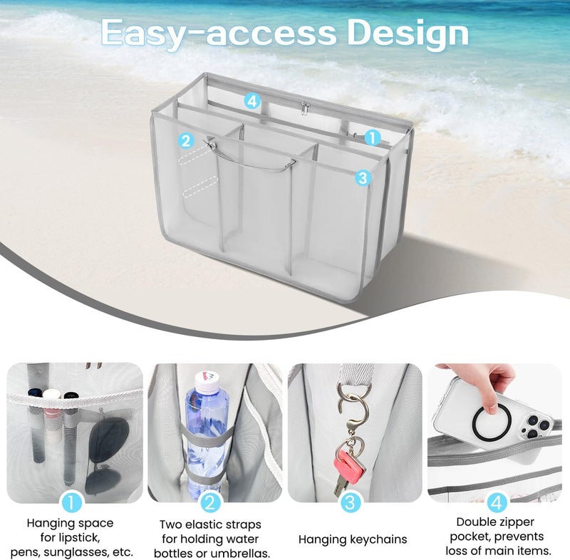 XYFuuee Beach Bag Organizer Inserts for X Large Bogg Bag Accessories, Original XL Lightweight Mesh Insert Divider Pouch, Organizing Rubber Tote Bags, Save Storage Space (Gray) - Image 3