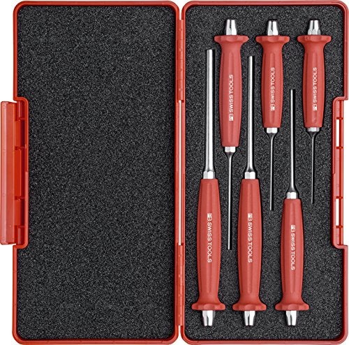 PB Swiss Tools Pin Punch PB 758.SET | 100% Swiss Made | 6-Piece Drift Punch Set 2-8 mm, Made of Octagon Steel, Non-Slip Grip, in ToolBox - Image 1