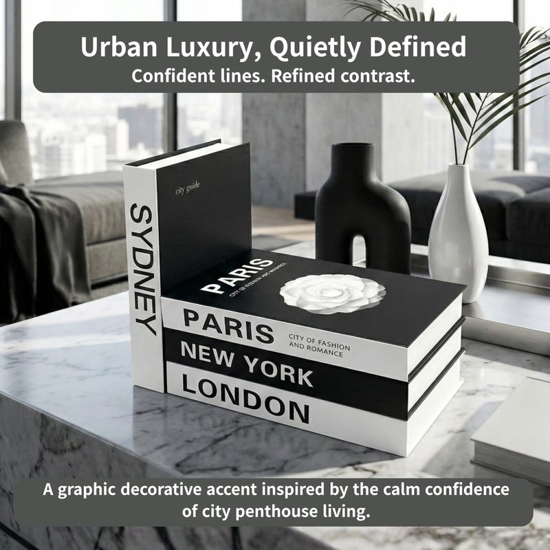 PROBENEX Urban Large | 4 PCS Faux Decorative Books for Home Decor | Not Real Books (Cardboard Boxes) | Coffee Table, Shelf Styling & Modern Aesthetic Accent Pieces for Living Room (L_Urban_Large) - Image 3