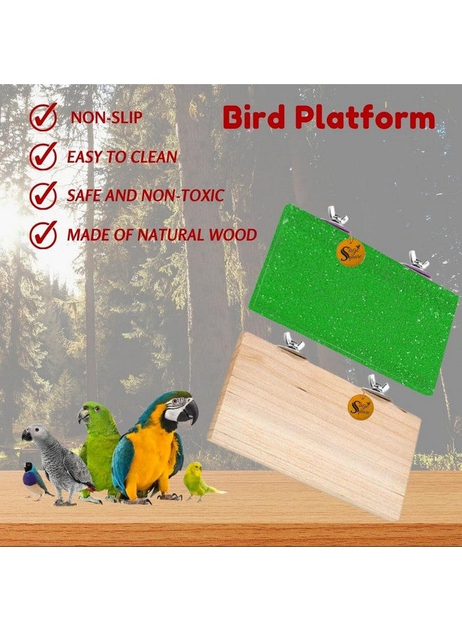 سايج سكوير منصة رمل خشبية مصنوعة من الخشب الطبيعي، مجموعة من اثنين (12*4.5 بوصة ورمل 12*4.5 بوصة) حامل مجثم على شكل مستطيل، ملحقات القفص، لعبة مرحة، مناسبة للطيور والببغاوات والبادجي - Image 3