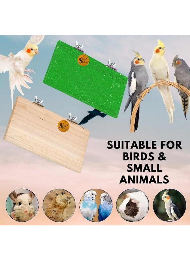 سايج سكوير منصة رمل خشبية مصنوعة من الخشب الطبيعي، مجموعة من اثنين (12*4.5 بوصة ورمل 12*4.5 بوصة) حامل مجثم على شكل مستطيل، ملحقات القفص، لعبة مرحة، مناسبة للطيور والببغاوات والبادجي - Image 4