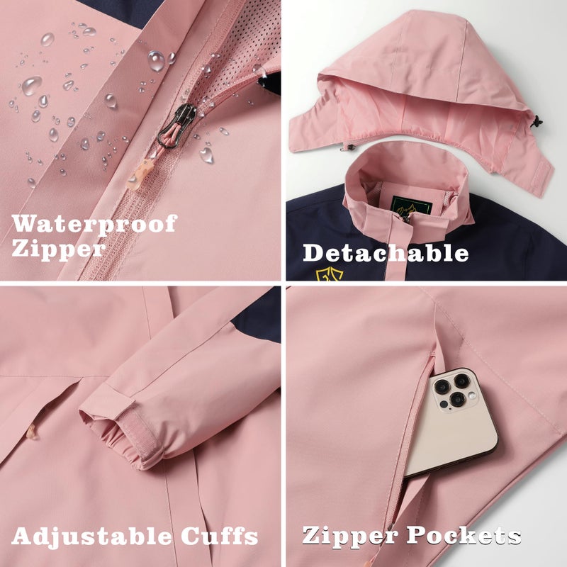 GIISAM Rain Jacket for Women, Women's Waterproof Lightweight Rain Jackets Packable Raincoat Windbreaker Coat with Hood(Pink,L) - Image 4