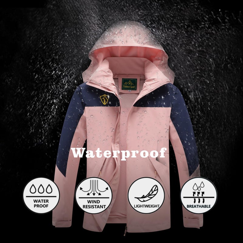 GIISAM Rain Jacket for Women, Women's Waterproof Lightweight Rain Jackets Packable Raincoat Windbreaker Coat with Hood(Pink,L) - Image 3