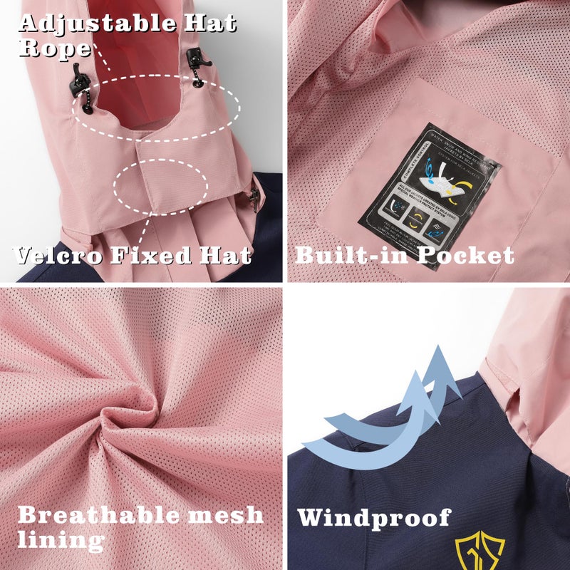 GIISAM Rain Jacket for Women, Women's Waterproof Lightweight Rain Jackets Packable Raincoat Windbreaker Coat with Hood(Pink,L) - Image 5