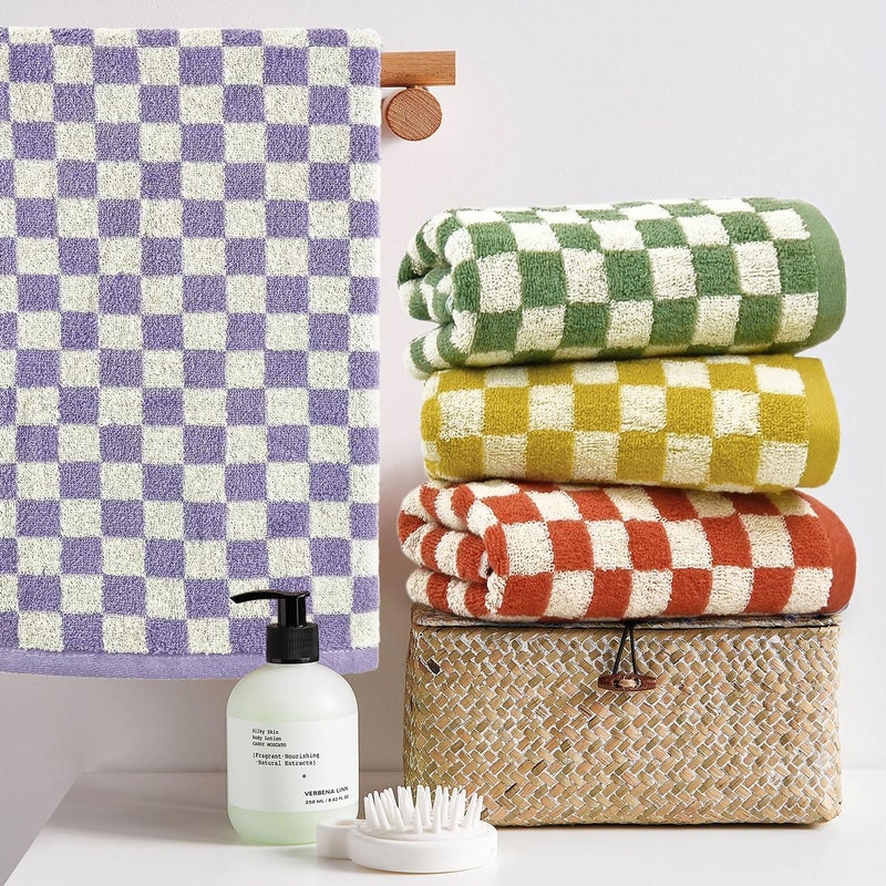 Jacquotha Hand Towels for Bathroom 4 Pack, Cotton Soft Absorbent for Face Spa Bath Gym Kitchen, Hand Towel Set Decorative Checkered, 13 x 29 Inches, 4 Colors - Image 2