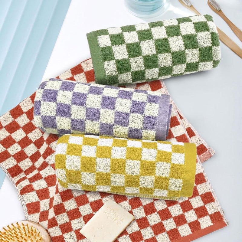 Jacquotha Hand Towels for Bathroom 4 Pack, Cotton Soft Absorbent for Face Spa Bath Gym Kitchen, Hand Towel Set Decorative Checkered, 13 x 29 Inches, 4 Colors - Image 3