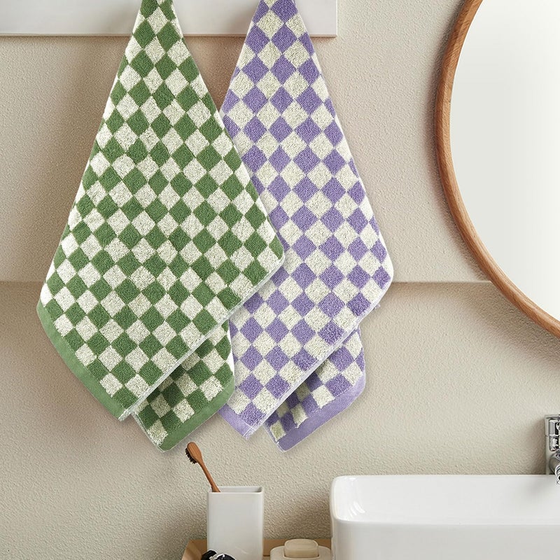 Jacquotha Hand Towels for Bathroom 4 Pack, Cotton Soft Absorbent for Face Spa Bath Gym Kitchen, Hand Towel Set Decorative Checkered, 13 x 29 Inches, 4 Colors - Image 4