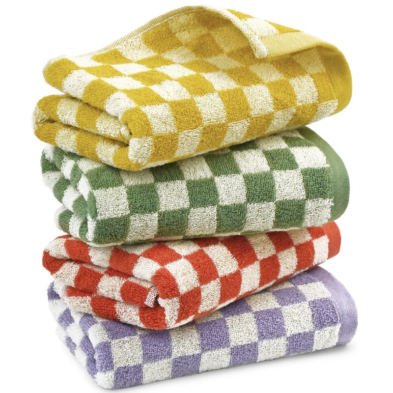 Jacquotha Hand Towels for Bathroom 4 Pack, Cotton Soft Absorbent for Face Spa Bath Gym Kitchen, Hand Towel Set Decorative Checkered, 13 x 29 Inches, 4 Colors - Image 1