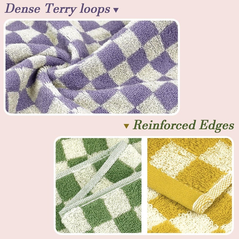 Jacquotha Hand Towels for Bathroom 4 Pack, Cotton Soft Absorbent for Face Spa Bath Gym Kitchen, Hand Towel Set Decorative Checkered, 13 x 29 Inches, 4 Colors - Image 5