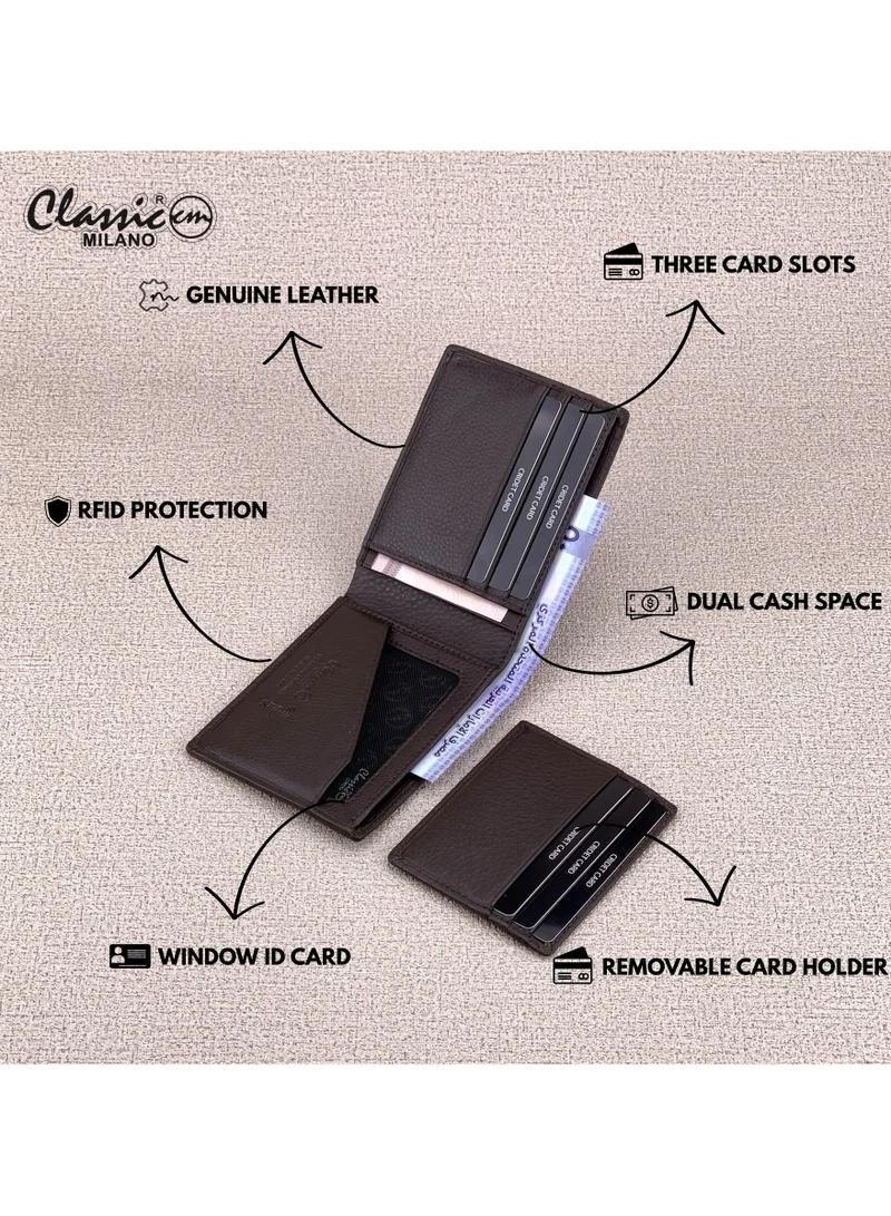 Classic Milano Brown (CNH-11) Classic Milano Genuine Leather Wallet for Men – Slim Bifold Men’s Wallet with RFID Blocking, Multiple Card Slots – Stylish Mens Purse Wallets Gift for Husband, Father for Men | Best Price UAE