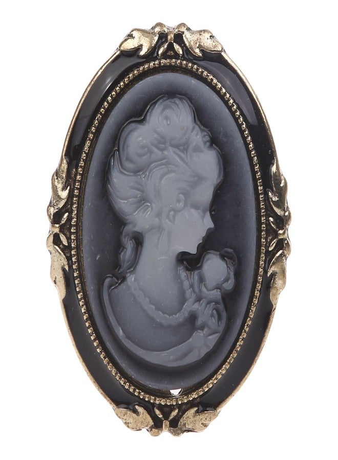 Zaagot 1pc Queen Lady Vintage Victorian Cameo Black Enamel Bronze Brooch Pin - Image 1