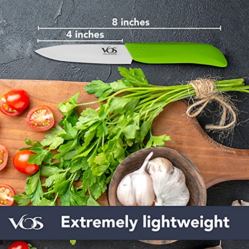 Vos Ceramic Paring Knife - 4 Inch Zirconia Blade With Sheath Cover - Handle Fruit and Vegetables Kitchen Knife (Green) - Image 2