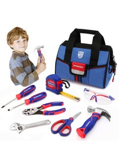 WORKPRO 9 Piece Kids Real Hand Tool Set Blue Junior Tool Kit With Storage Bag For Boys Girls Children Diy Building And Woodworking Age 8+  - Image 1