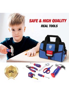 WORKPRO 9 Piece Kids Real Hand Tool Set Blue Junior Tool Kit With Storage Bag For Boys Girls Children Diy Building And Woodworking Age 8+  - Image 3
