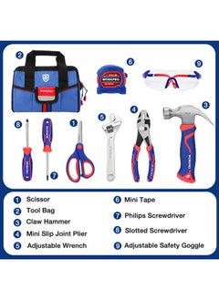 WORKPRO 9 Piece Kids Real Hand Tool Set Blue Junior Tool Kit With Storage Bag For Boys Girls Children Diy Building And Woodworking Age 8+  - Image 4